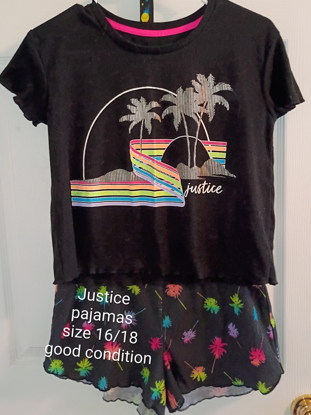 Justice Black Rainbow Palm Kids Pajama Set - Black